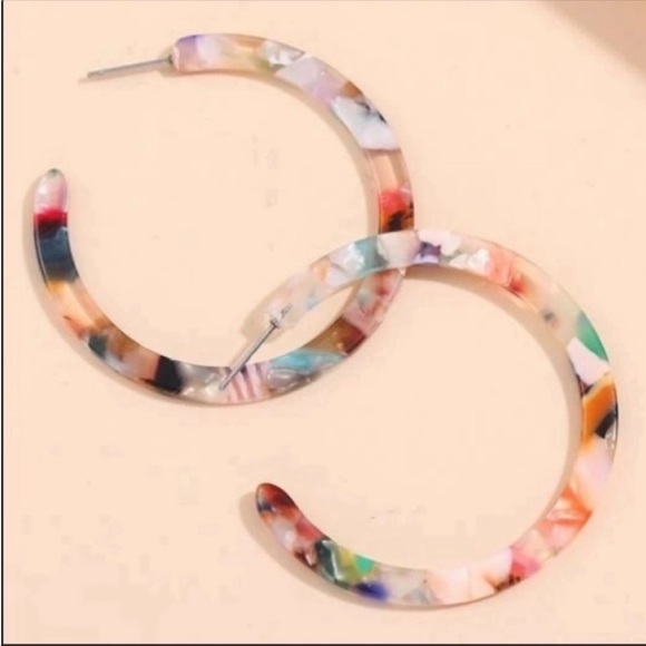 Last pair! Multi marble resin drop hoop earrings stud - Picture 3 of 8